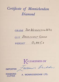 DIAMANT, briljantslipad 0,86 ct F-G (Top Wesselton) / VVS2.
