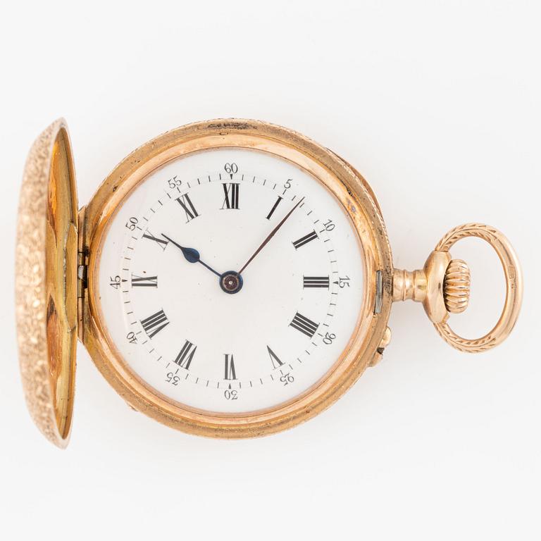 Pocket watch, half hunter, 14K gold, 32.5 mm.