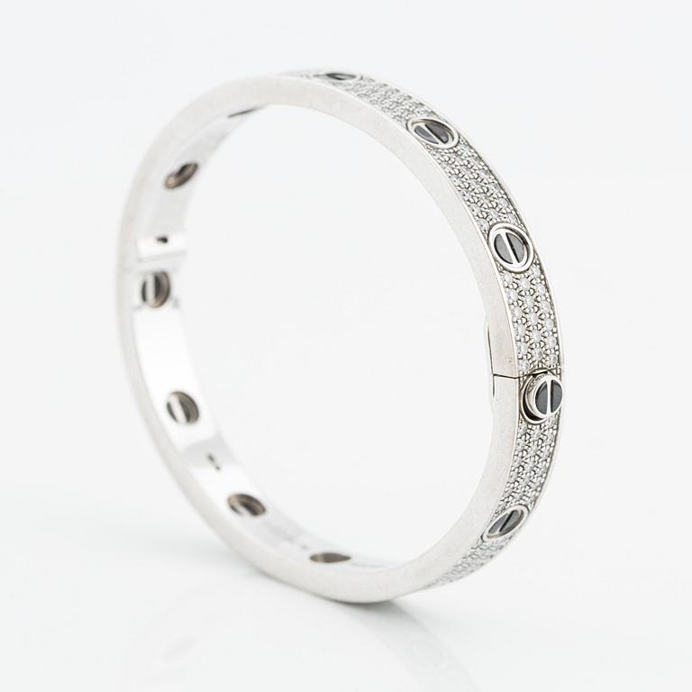 Cartier armband "Love" 18K vitguld med runda briljantslipade diamanter och keramik.