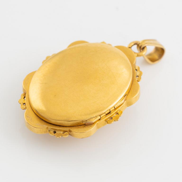 Hänge/medaljong, fjäril, 1800-tal, med seedpärlor, rubiner och safirer.