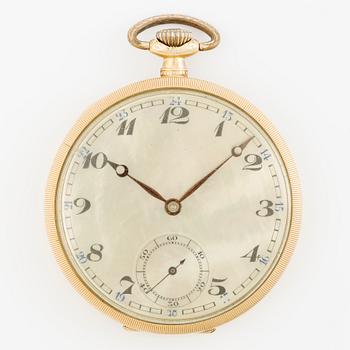 Pocket watch, dial of mother-of-pearl, 14K gold, 48 mm.