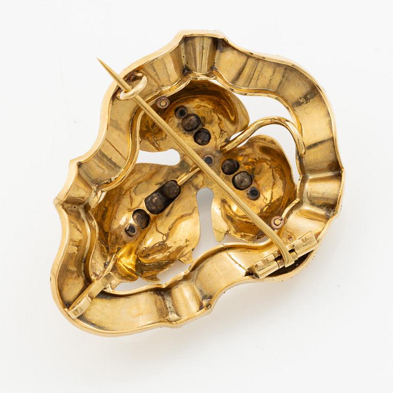 Brosch/hänge 18K guld och emalj och rosenslipade diamanter, 1800-tal.