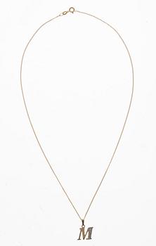HÄNGSMYCKE, 14K guld, 1 diamant, vikt 2,6 g.