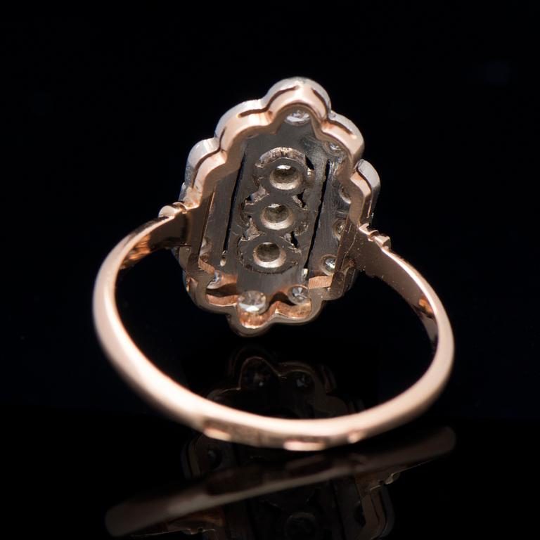 RING, åttkantslipade diamanter, 14K guld. Sovjetunionen.