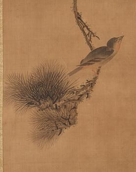 A chinese hanging scroll, ink and water colour, Qing dynasty (1664-1912).