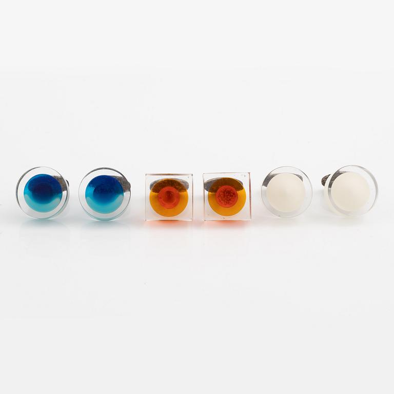 Siv Lagerström, three pairs of cufflinks, acrylic plastic, 1970s.