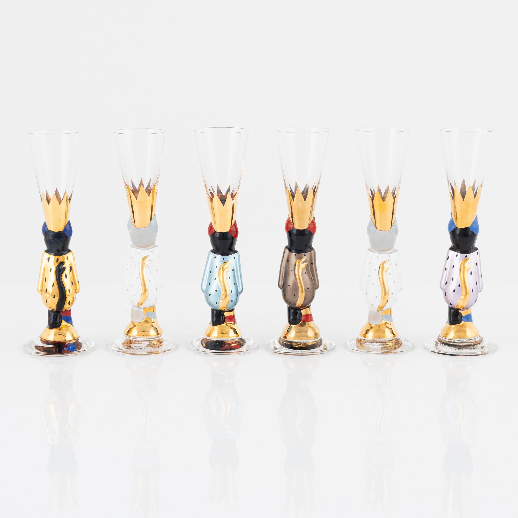 Gunnar Cyrén, six 'Nobel' shot glasses, Orrefors.