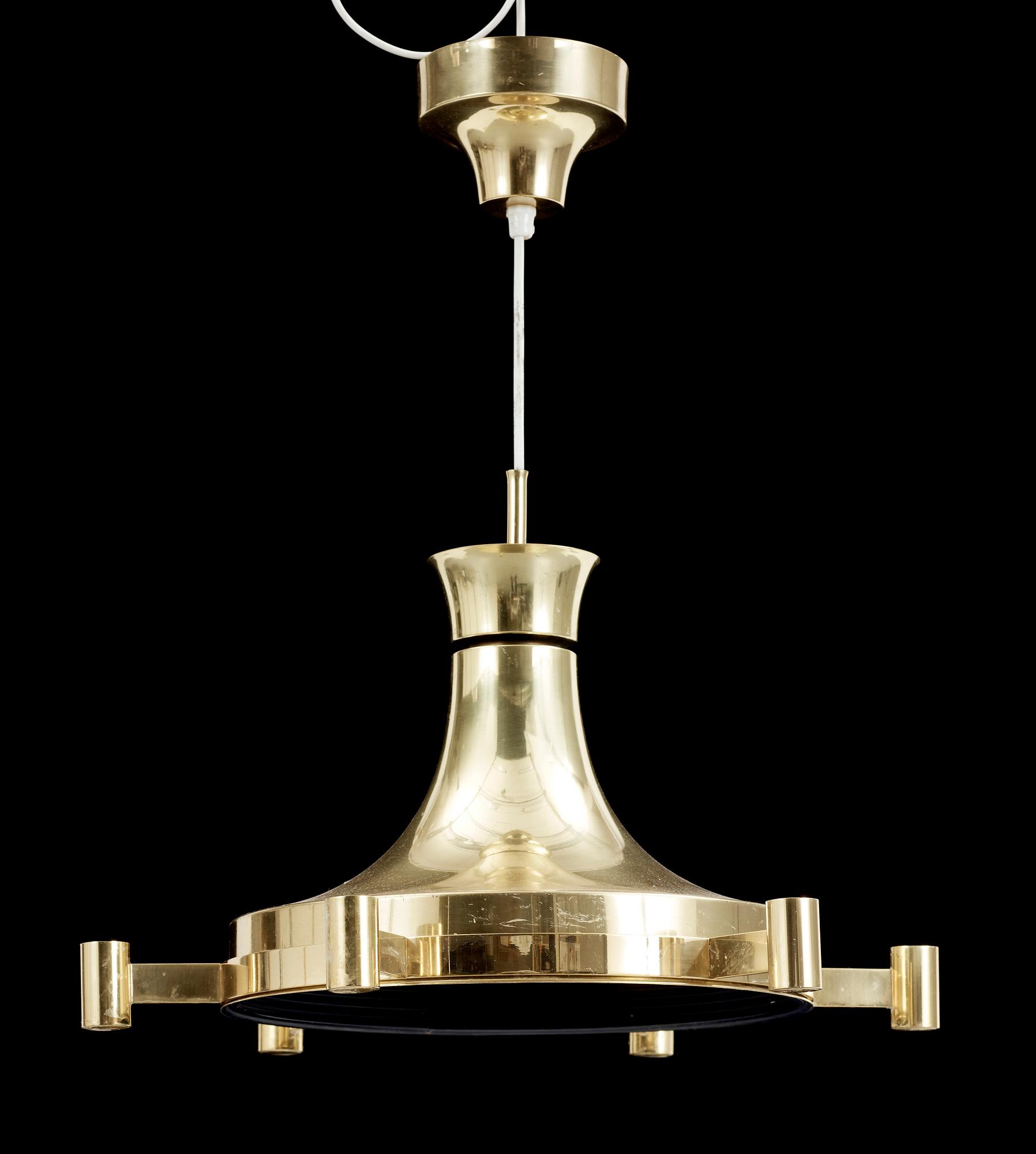 TAKLAMPA, mässing, Fagerhult, 1970-tal. Höjd 25(143 inklusive sladd).