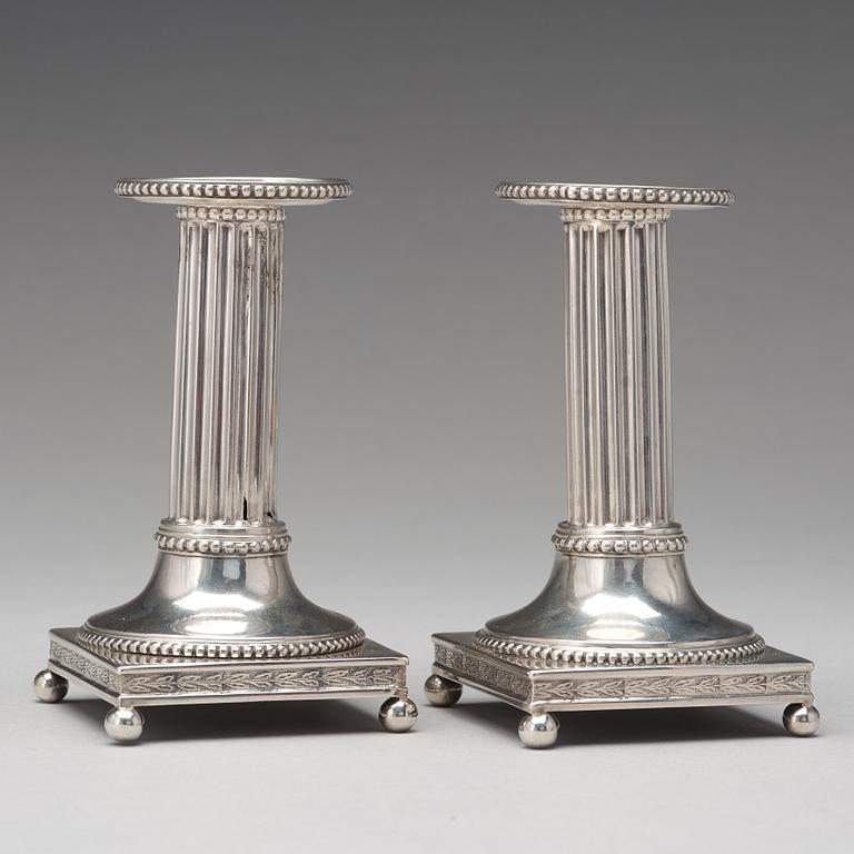 A pair of Swedish 18th century silver candlesticks, mark of Johan Ekholm, Stockholm 1799.