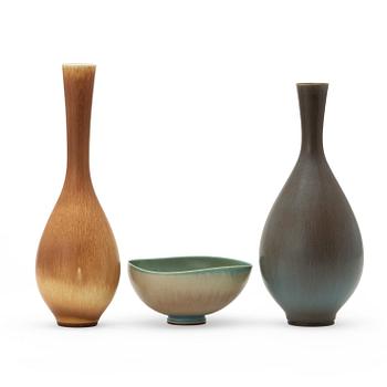 298. Berndt Friberg, a set of two stoneware vases and a bowl, Gustavsberg Studio, dated between 1957-61.