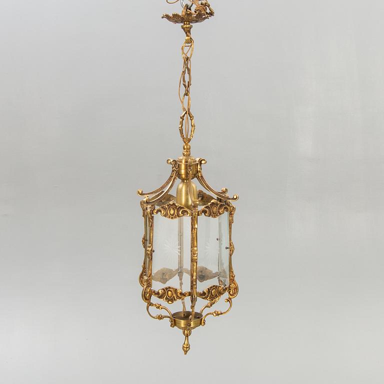 Ceiling lamp / Lantern, brass mid-20th century.