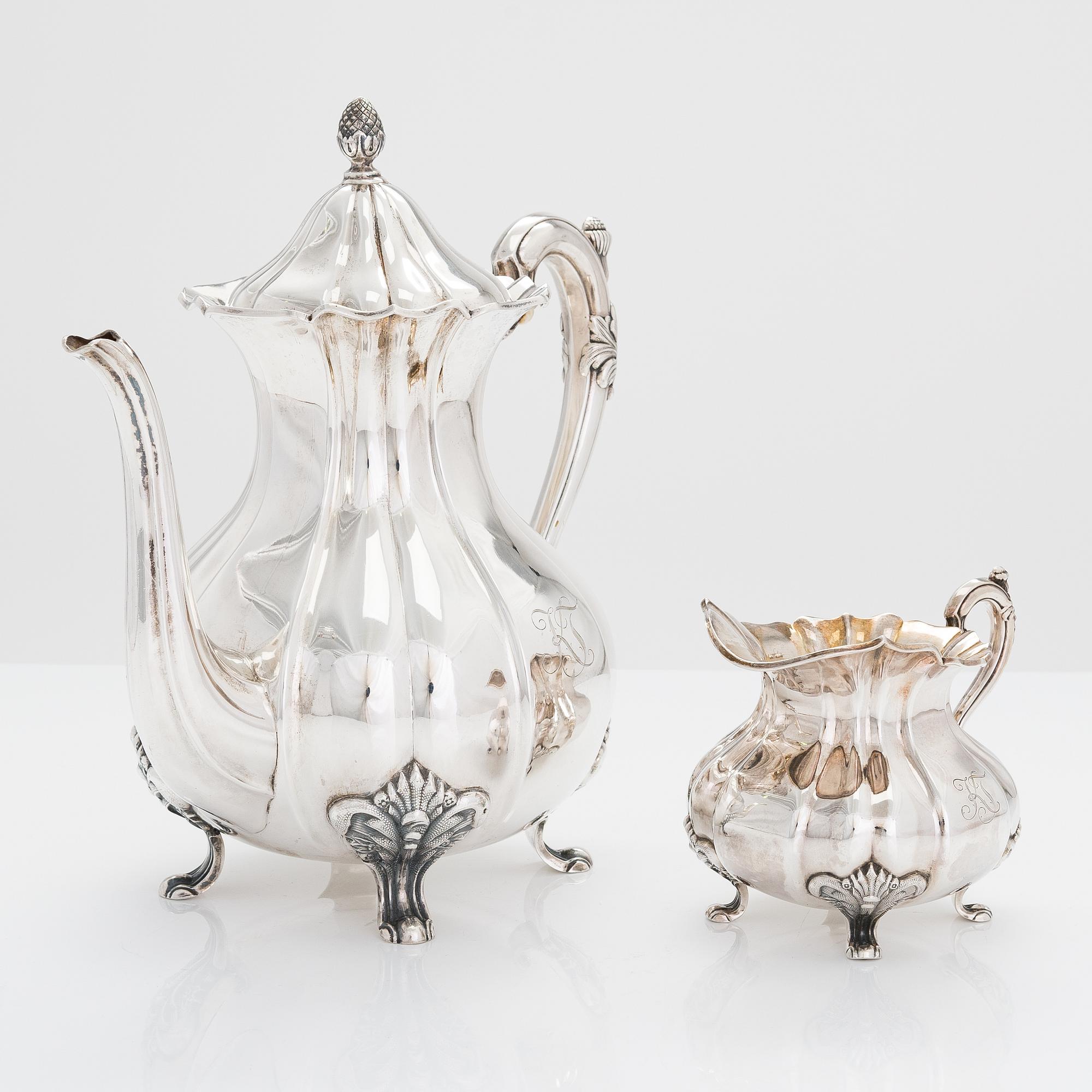 Kaffeservis, 3 delar, silver, Kultakeskus, Tavastehus, Finland 1927.