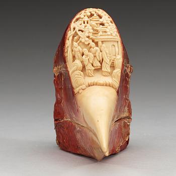 A carved Hornbill skull, Qing dynasty, 19th Century.