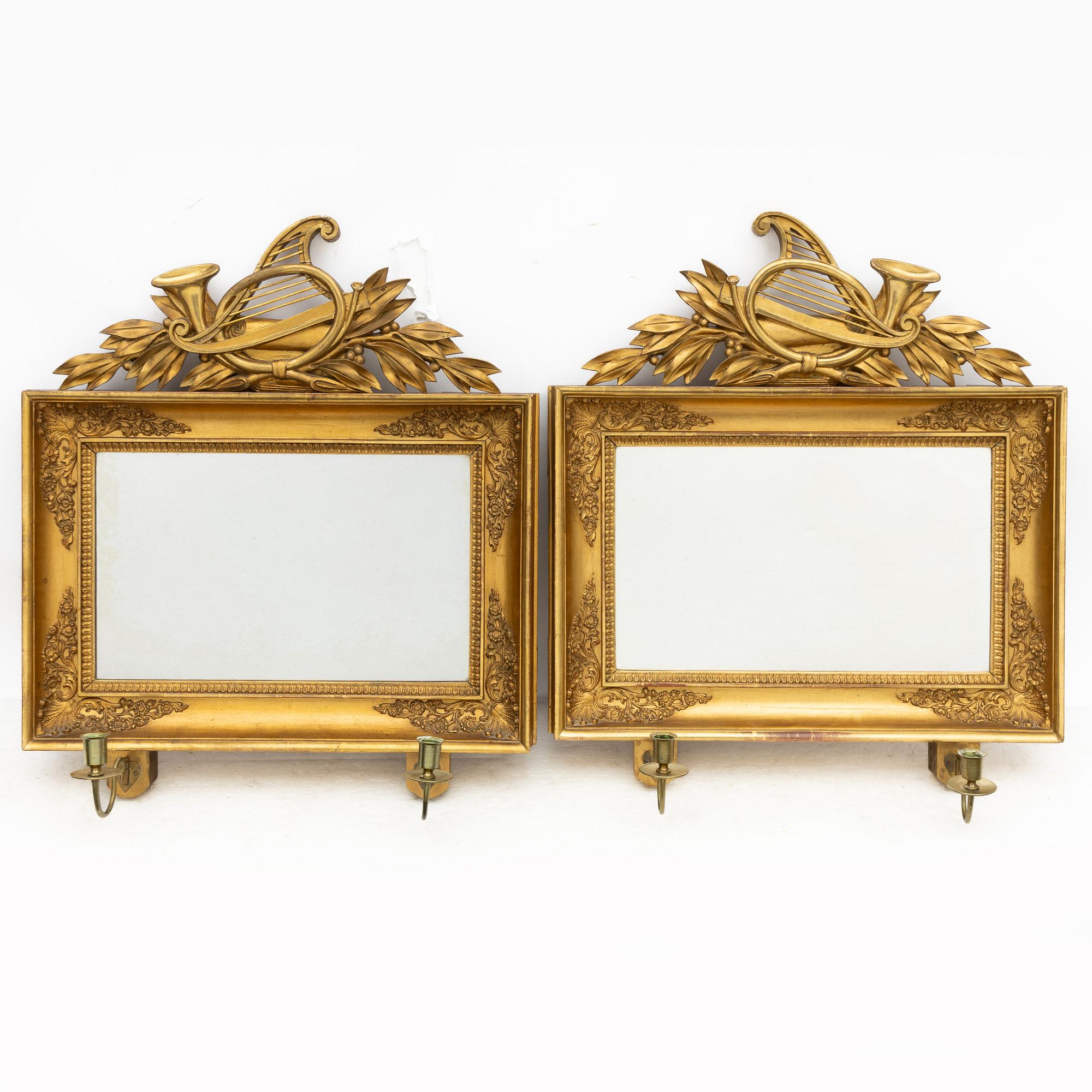 Petter Gustaf Bylander, a pair of late Empire mirror sconces, Gothenburg, mid-19th century.