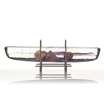 Bertil Vallien, unik skulptur, båt, "Voyage XVII", sandgjutet glas, Kosta Boda.