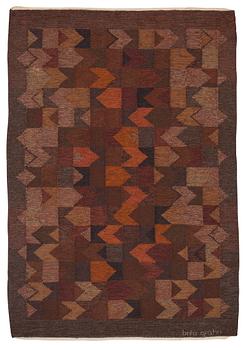 912. RUG. Flat weave. 205 x 141,5 cm. Signed Brita Grahn.