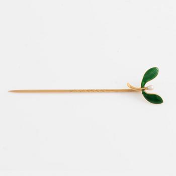 18K gold, enamel and pearl pin, CG Hallberg.