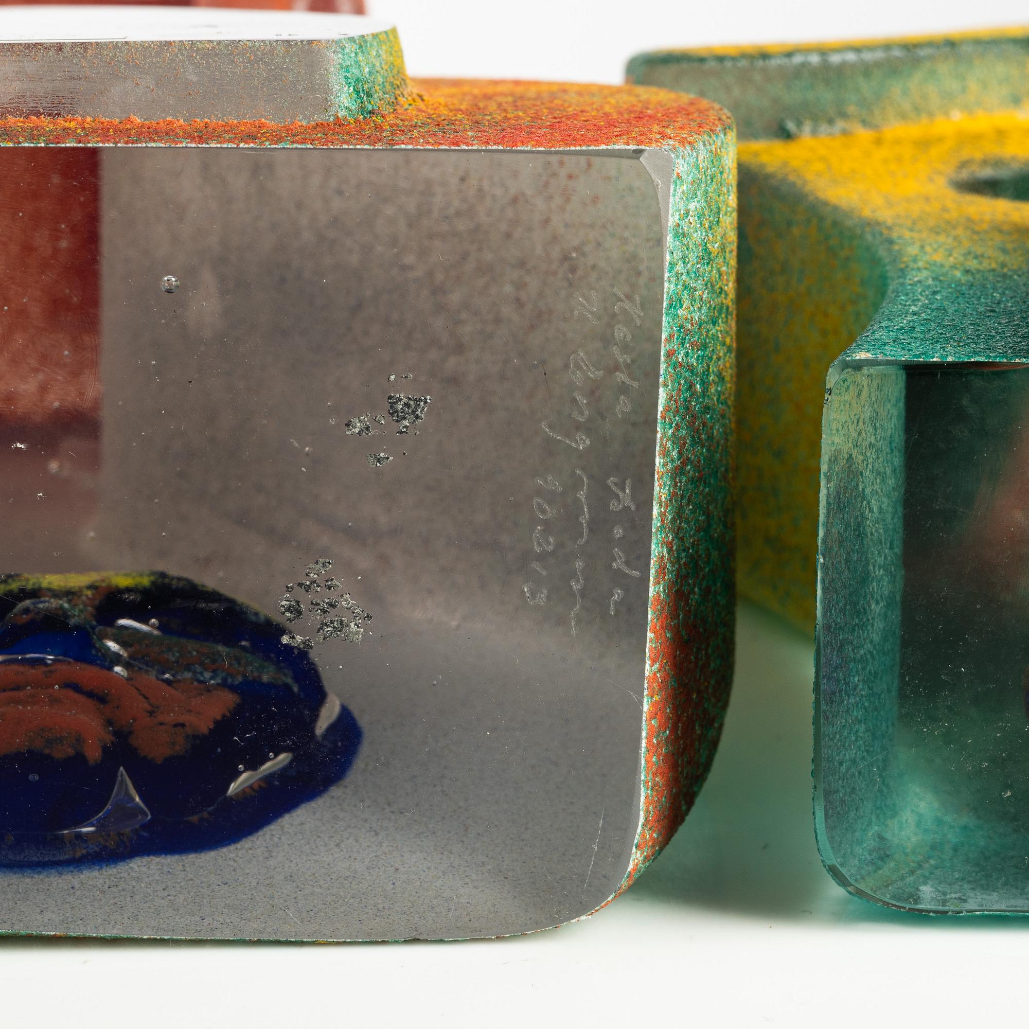 Kjell Engman, four glass sculptures, Kosta Boda, Sweden.