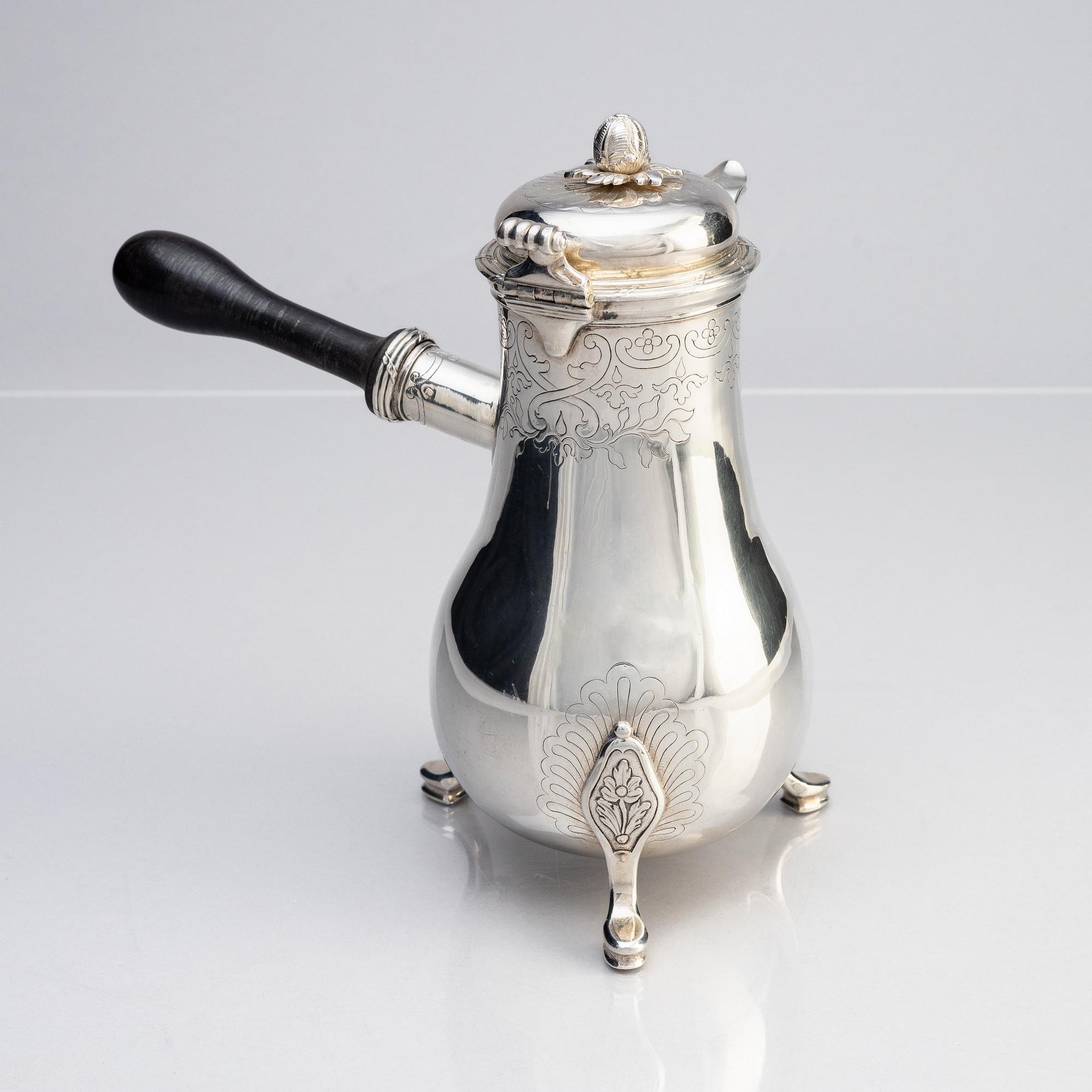 Christopher Jonsen d.ä., kaffekanna, silver, Köpenhamn 1771. Rokoko.