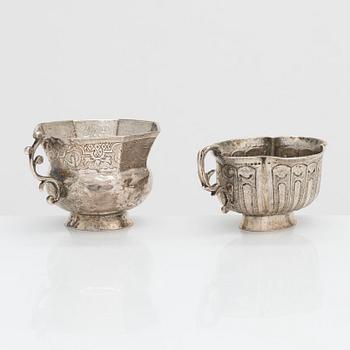 Two 18th-century silver vodka cups, Moscow.