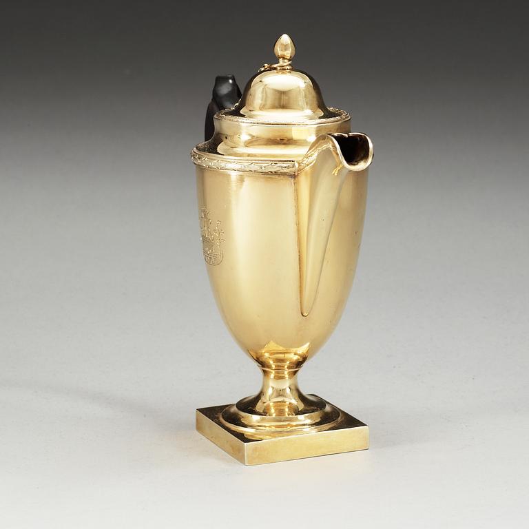 A Russian 18th century silver-gilt coffee-pot, un known makers mark, St. Petersburg 1798.