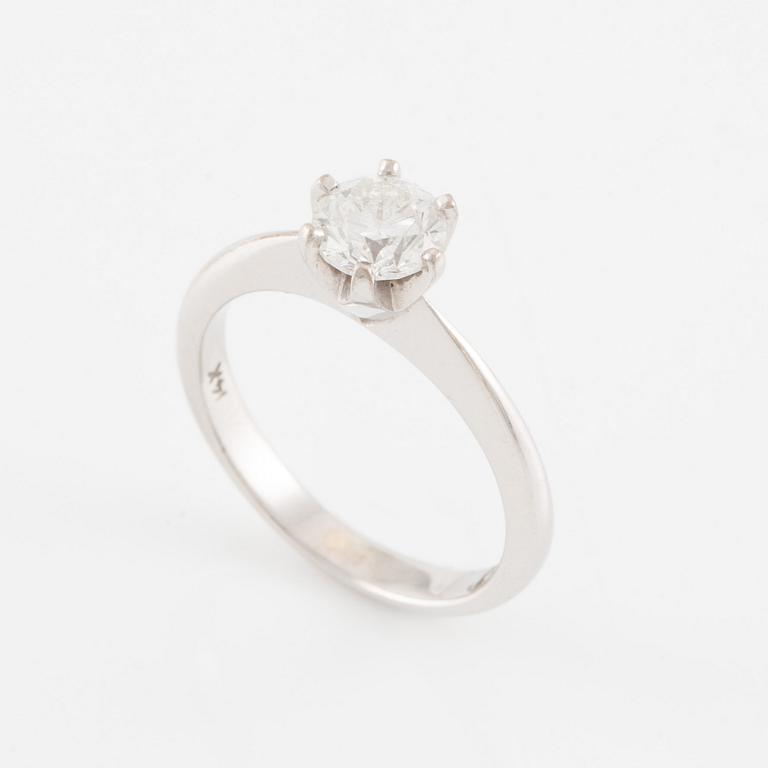 Ring, solitaire, white gold with brilliant-cut diamond 0.96 ct.