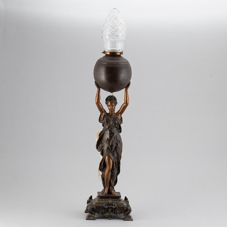 A spelter table light, circa 1900.