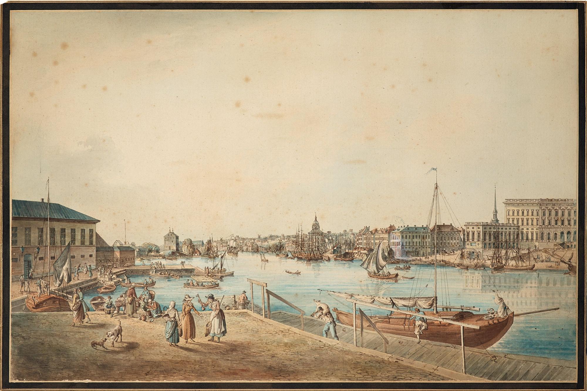 Johan Fredrik Martin, "Utsigt af Stockholm tagen ifrån ingången till Blasiiholmen"(Vue of Stockholm from Blasieholmen).