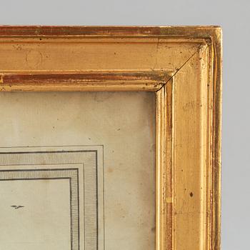 A gustavian frame with enfraving vy Fredrik Akrel after a drawing by Jean Jacques von Biland, 18th Century.