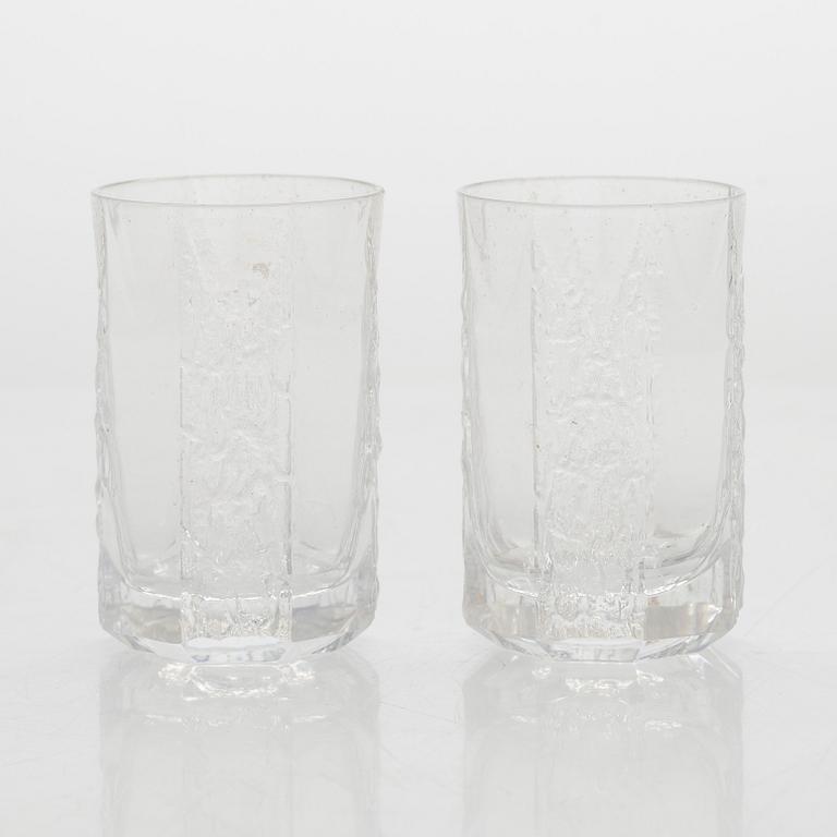 Timo Sarpaneva, prototypes, 4 bottles, and 6 schnapps glasses, made at the Karhula/Iittala glassworks in 1976.