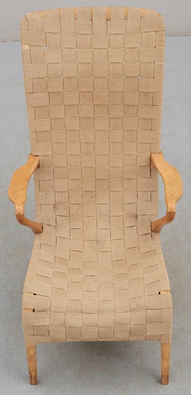 An Axel Larsson prototype for a birch and canvas easy chair, Svenska Möbelfabrikerna, Bodafors, ca 1937.