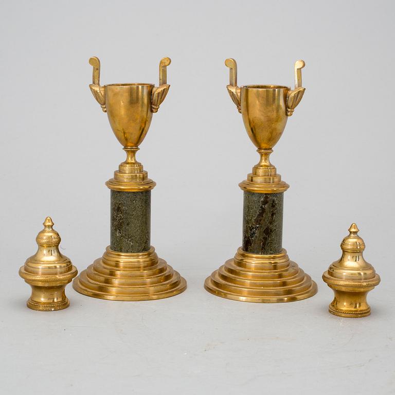 A pair of brass cassolettes No 110 Skultuna early 20th century.