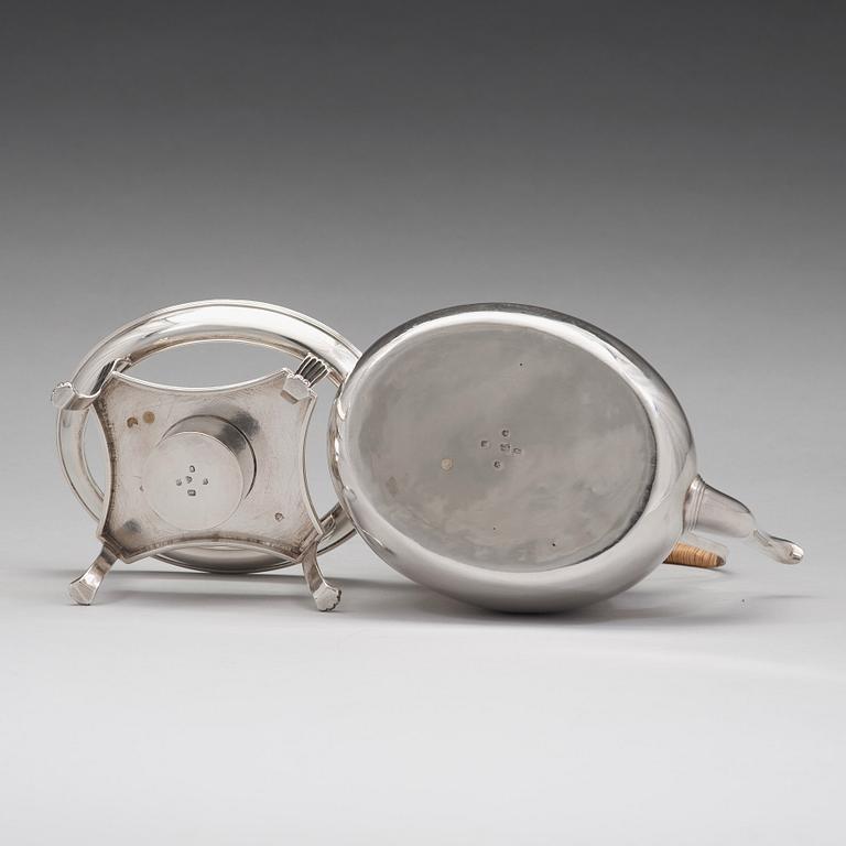 An English 18th century silver tea-pot and stand, mark of Andrew Fogelberg & Stephan Gilbert, London 1785.