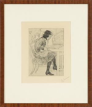 Carl Larsson, etching, 1916, signed in pencil.