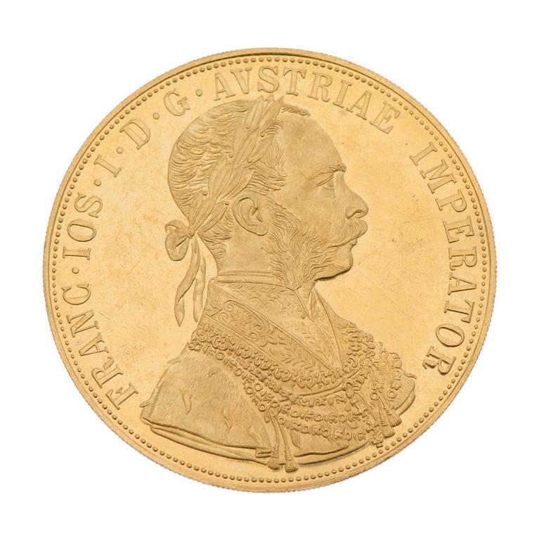 GOLDCOIN, 4 ducat, ca 23 k, FRANZ JOSEPH I 1915, Austria-Hungary. Weight ca 14 g.