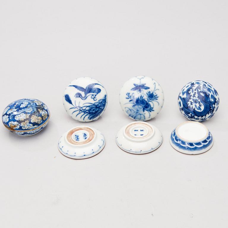 A set of six Chinese porcelain ink boxes.