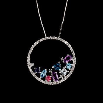 HÄNGE, 14 k guld, olikfärgade topaser, briljantslipade diamanter tot ca 0.12 ct.