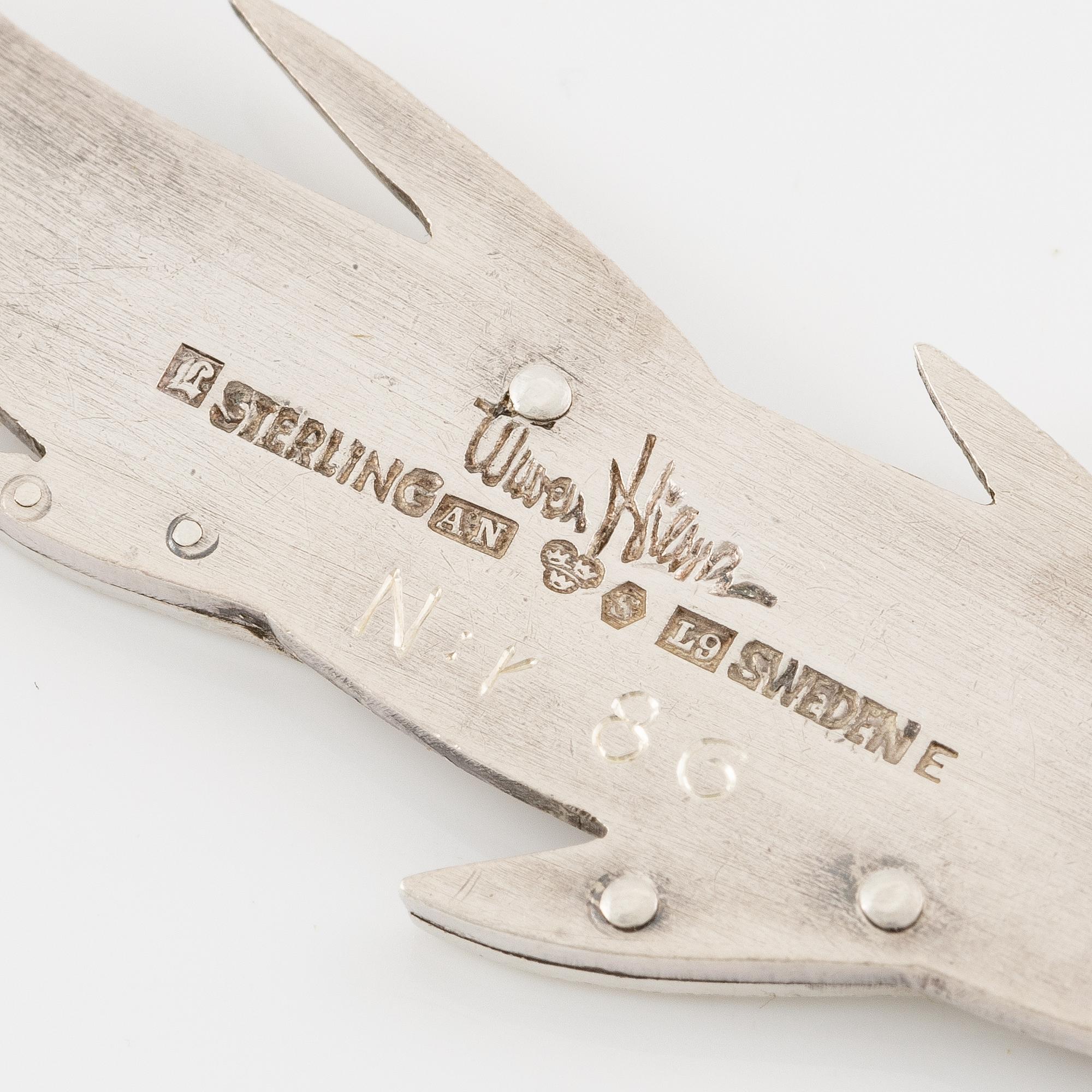 Wiwen Nilsson, a brooch, in the shape of a fish, silver, Lund 1961.