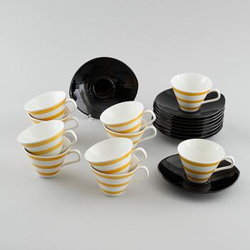 Ten teacups with saucers, porcelian, "Siam", maybe by Marianne Westman, Rörstrand, mid 20th century.