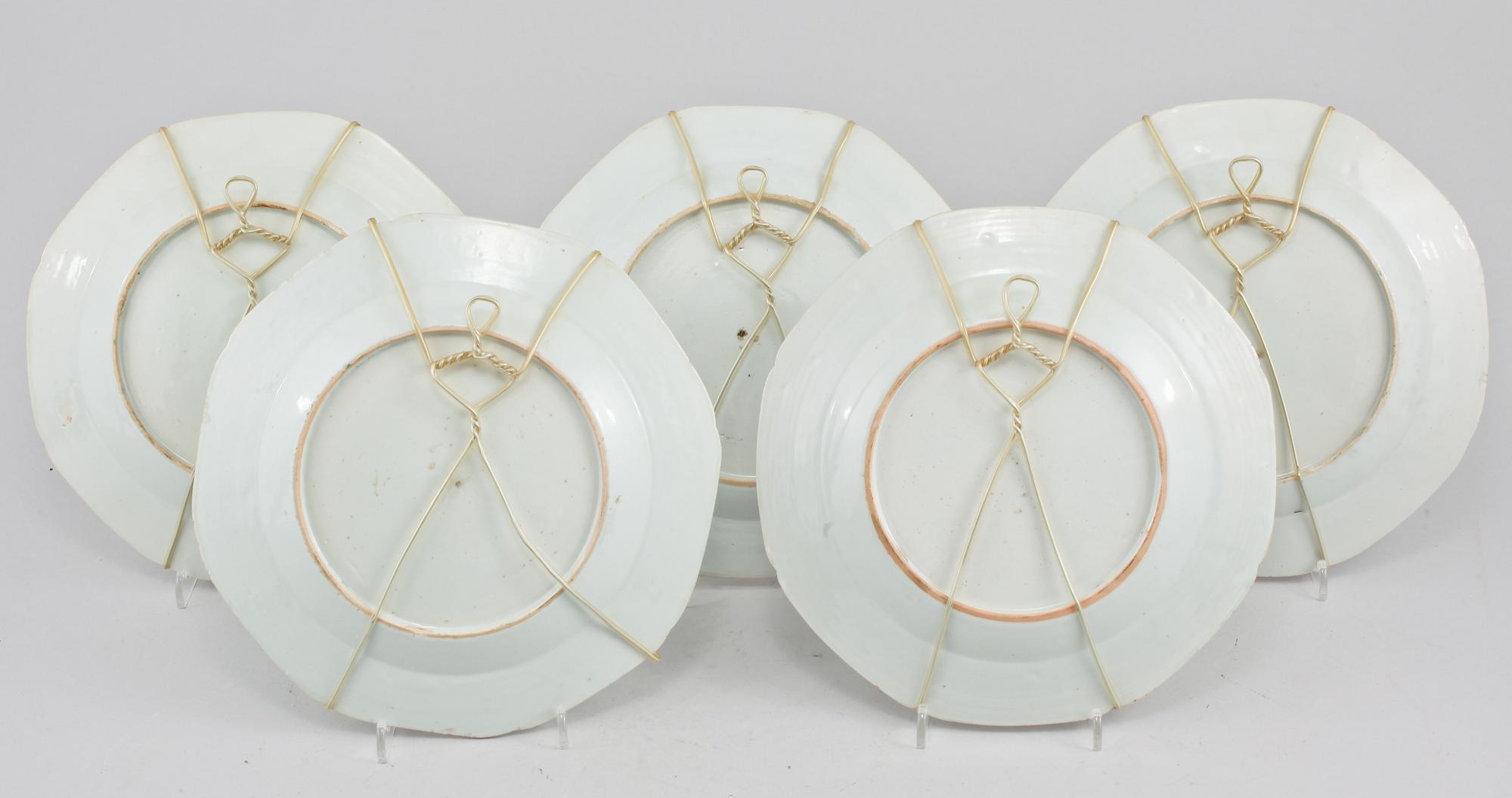 TALLRIKAR, 5 st, porslin, Kina, 1700-tal.