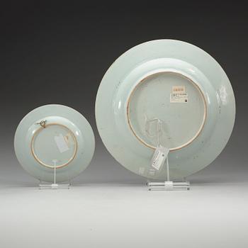 A famille rose serving dish and six dinner plates, Qing dynasty, Qianlong (1736-95).