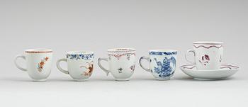 KOPPAR, 5 st, porslin, Kina, bl a Qianlong 1736-1795.