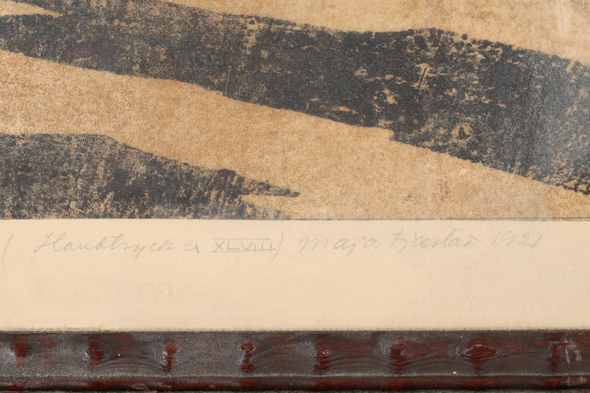 MAJA FJAESTAD, träsnitt, signerat, numrerat XLVIII och daterat 1921.