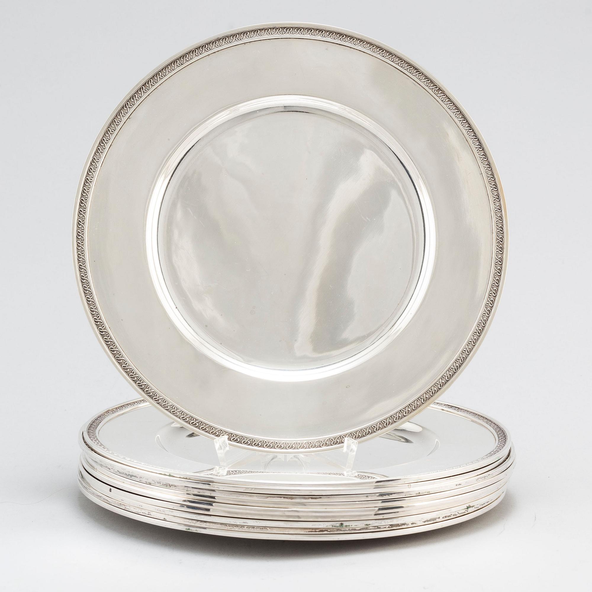 ATELIER BORGILA, undertallrikar, 10 st, sterlingsilver, Stockholm, 1946.