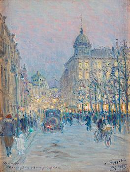 Erik Tryggelin, Street scene from Stockholm with the Royal Dramatical Theatre.