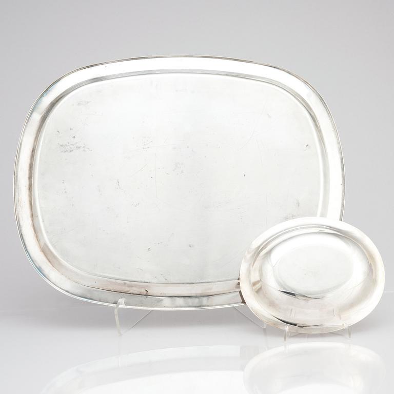 Vivianna Torun Bülow-Hübe, teservis med bricka, 5 delar, Dansk International Designs, försilvrad mässing.
