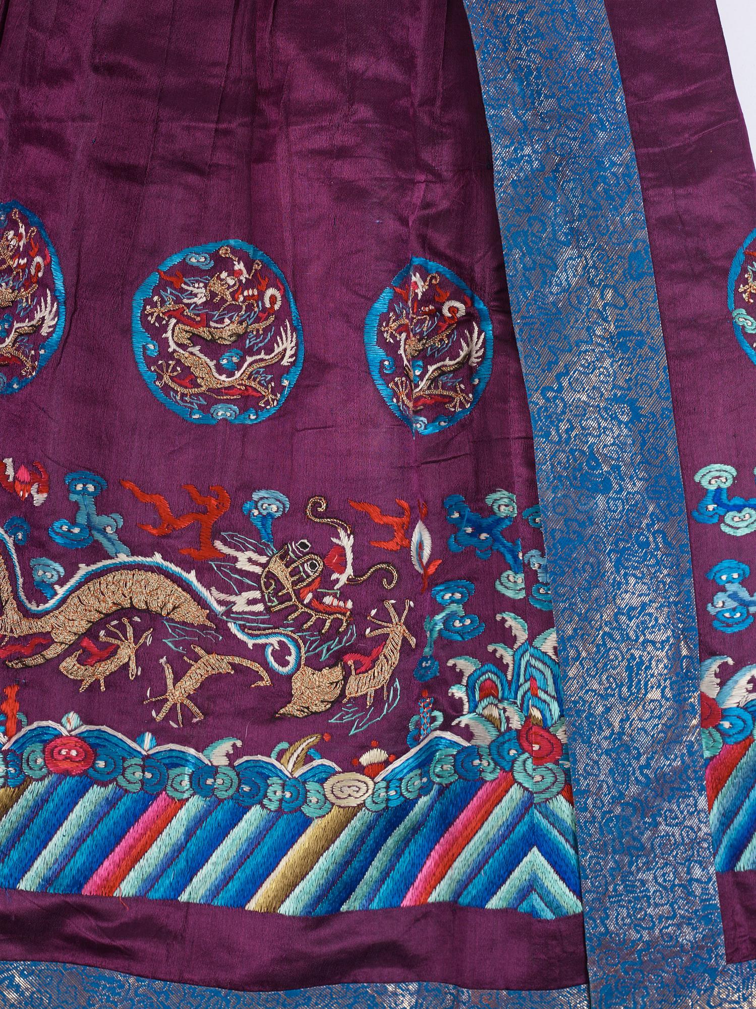 An embroidered silk skirt, Qing dynasty (1644-1912).
