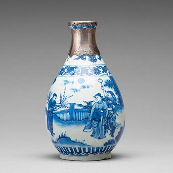 708. A blue and white silvermounted vase, Ming dynasty, 17th Century.