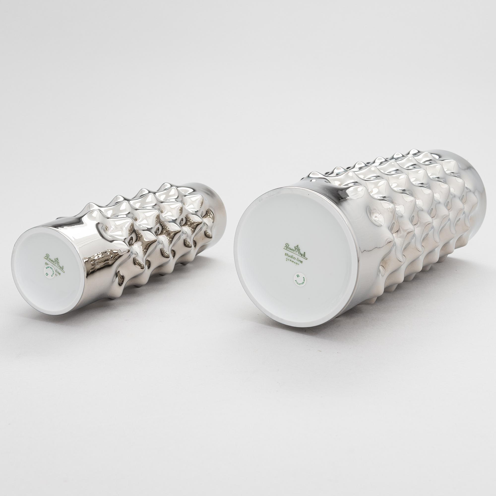 Two platinum dipped 'Vibrations' porcelain vases, Rosenthal Studio-Line.