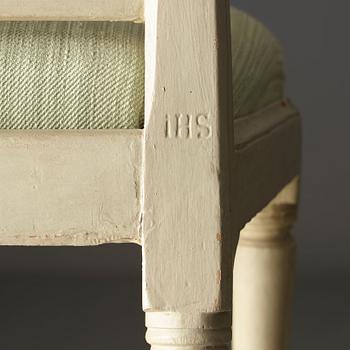 STOLAR, fyra stycken, av Johan Hammarström (mästare i Stockholm 1794-1812), sengustavianska.